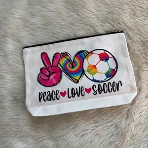 Peace Love Soccer Rainbow Graphic Zip Pouch